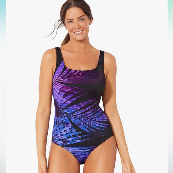 Swimsuits For All Square Neck Tummy Control One Piece Swimsuit Sz 14 - Picture 1 of 16